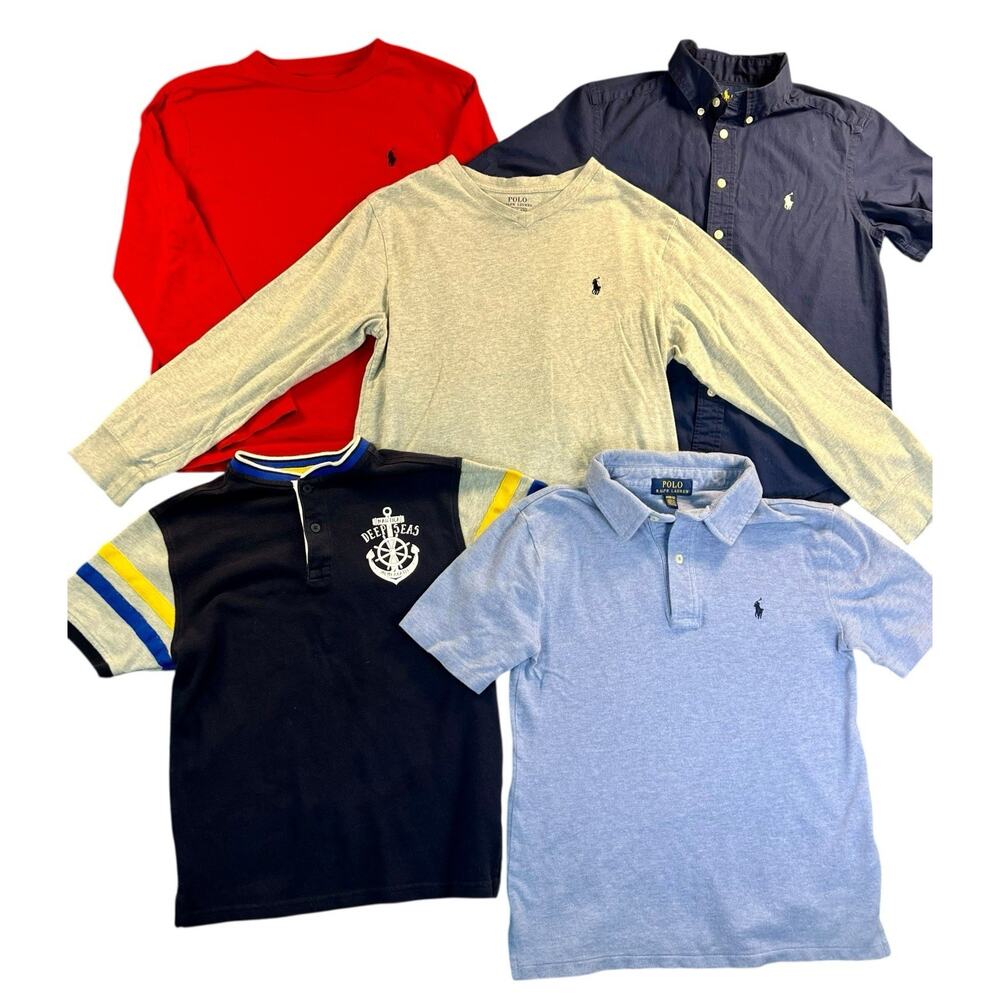 Boys Polo Ralph Lauren & Nautica Shirts Lot of 5 Size M 10–12 Preppy